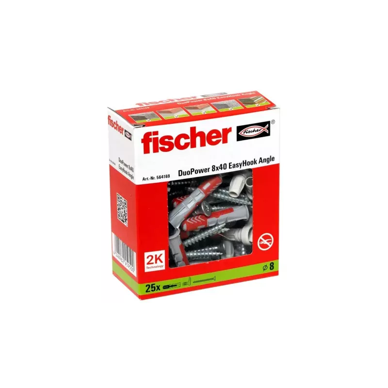 Schroefhaak- en pluggenset Fischer 564169 25 stuks kunststof 8 mm