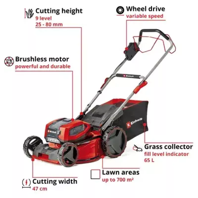Handgrasmaaier Einhell GP-CM 36/47 S Li BL accu 47 cm 700 m²