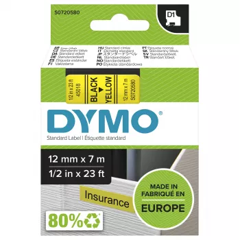DYMO Authentic D1 etiketten | zwarte print op gele band | 12 mm x 7 m | zelfklevende etiketten voor LabelManager labelprinters | gemaakt in Europa