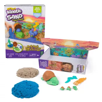 Kinetic Sand, Project Planet Turtle Beach met 397g speelzand, gereedschappen & vormen, duurzame milieuvriendelijke materialen, sensorisch speelgoed voor kinderen