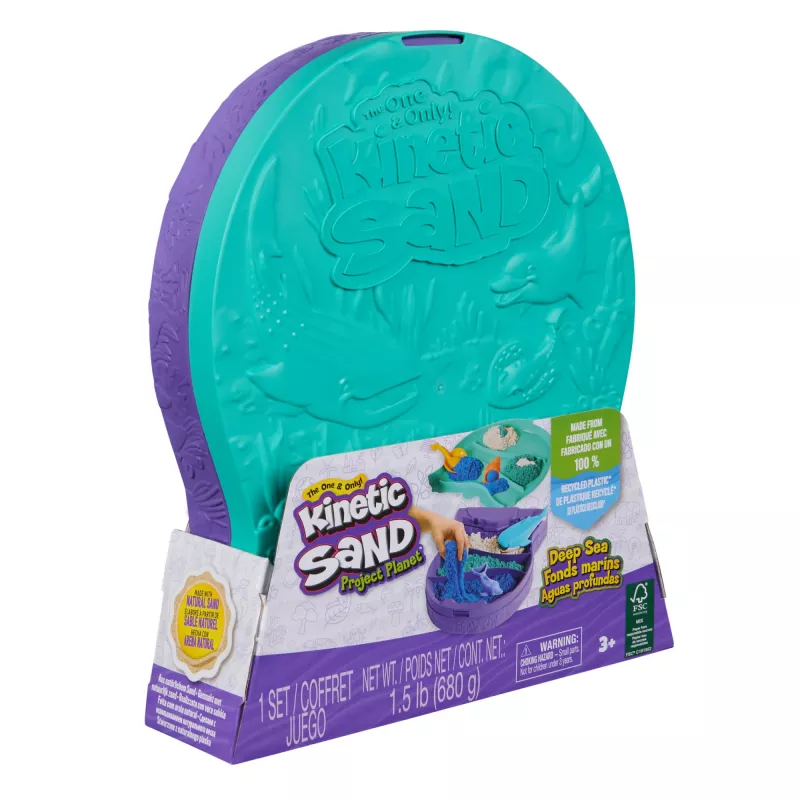 Kinder Kinetic Sand Spinmaster Project Planet Deep Sea — 680 g speelzand met zeebewoner-gereedschappen, meerkleurig