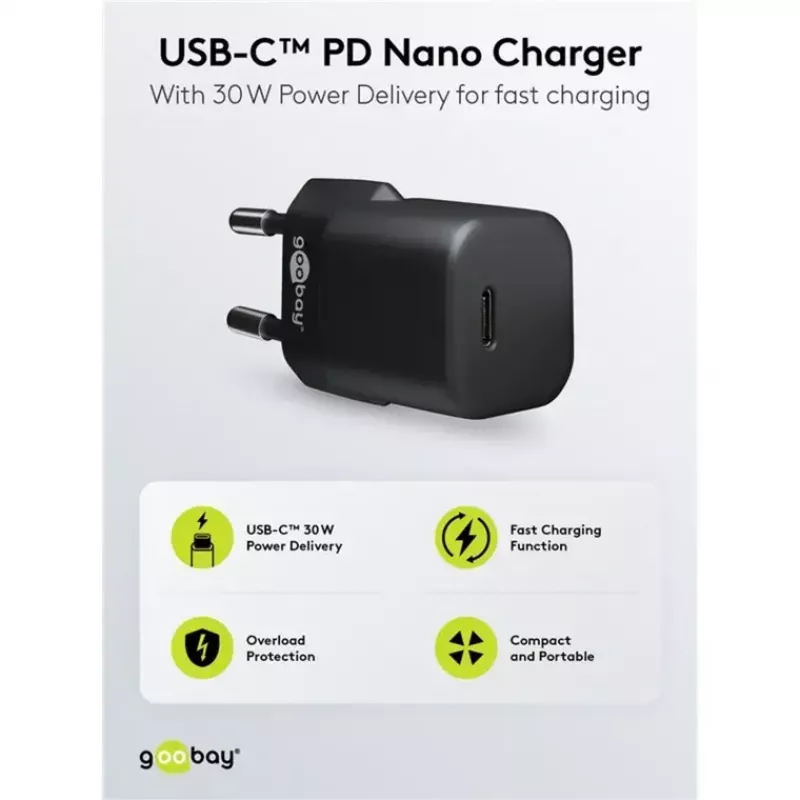 GOOBAY oplader 64574 30W USB-C PD naar Apple Lightning kabel 1 m, zwart