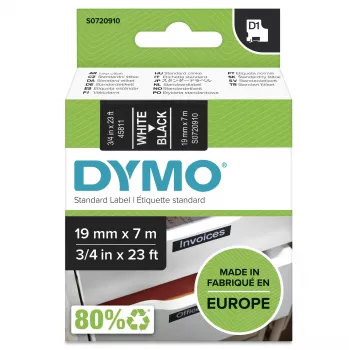 Authentieke DYMO D1-labels | witte print op zwarte band | 19 mm x 7 m | zelfklevende labels voor LabelManager-labelprinters | gemaakt in Europa
