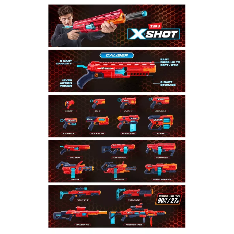 ZURU XSHOT Excel 36675 Caliber dartblaster, bereik 27 m