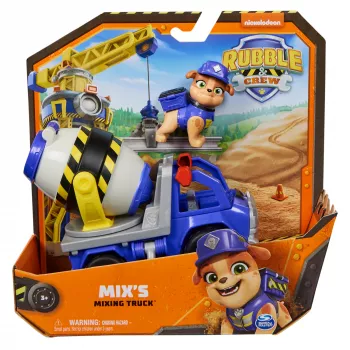 Rubble & Crew, Mix's betonmixer-speelgoedtruck met actiefiguur en beweegbare bouwonderdelen, speelgoed voor kinderen vanaf 3 jaar