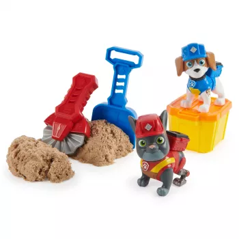 Rubble & Crew, Charger & Wheeler actiefiguren, met Kinetic Build-It Sand & 2 bouwgereedschappen, PAW Patrol speelgoed voor jongens & meisjes vanaf 3 jaar