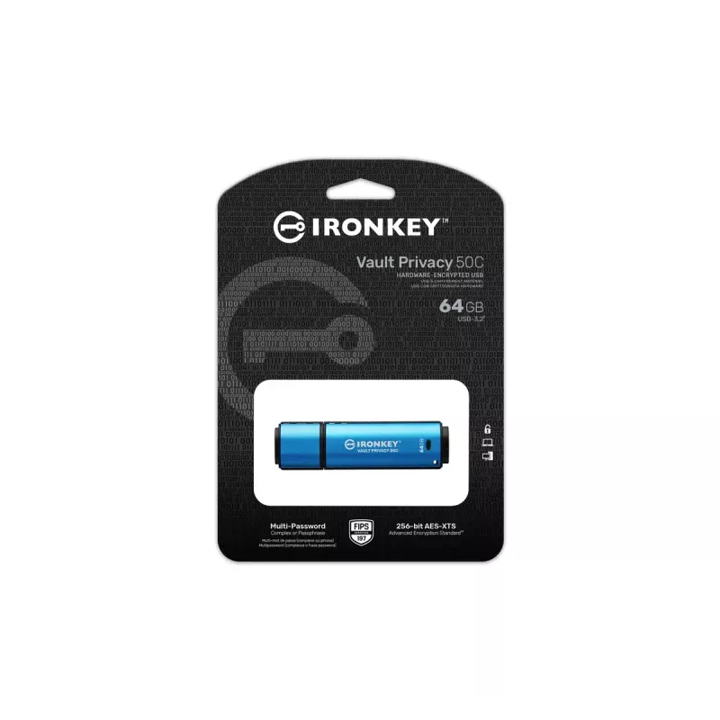 Kingston Technology IronKey 64GB USB-C Vault Privacy 50C AES-256 versleuteld, FIPS 197