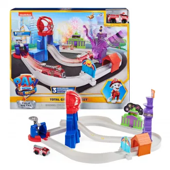 PAW Patrol, True Metal Total City Rescue filmbaanset met exclusief Marshall-voertuig, schaal 1:55, speelgoed voor kinderen vanaf 3 jaar