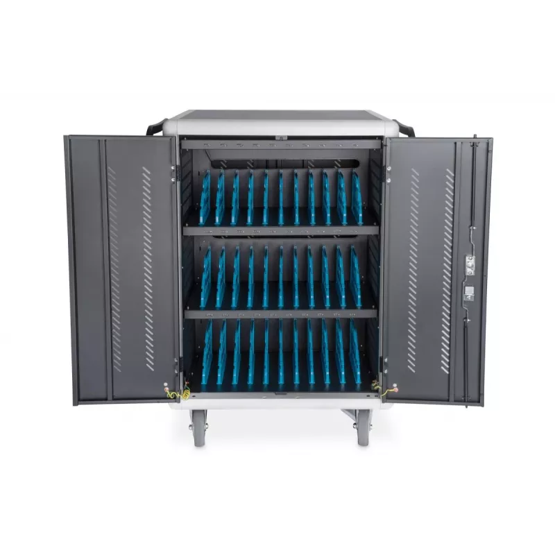 DIGITUS laad- en opbergwagen 15,6 inch USB-C 30 laadplaatsen PDU ventilator 1260 x 824 x 650 mm