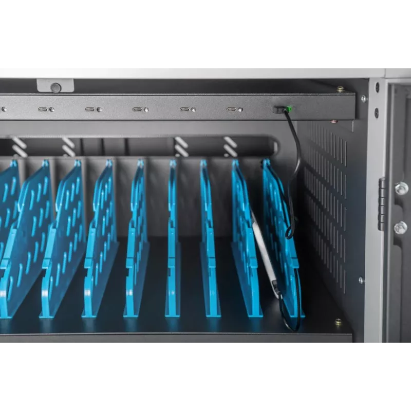 DIGITUS laad- en opbergwagen 15,6 inch USB-C 30 laadplaatsen PDU ventilator 1260 x 824 x 650 mm
