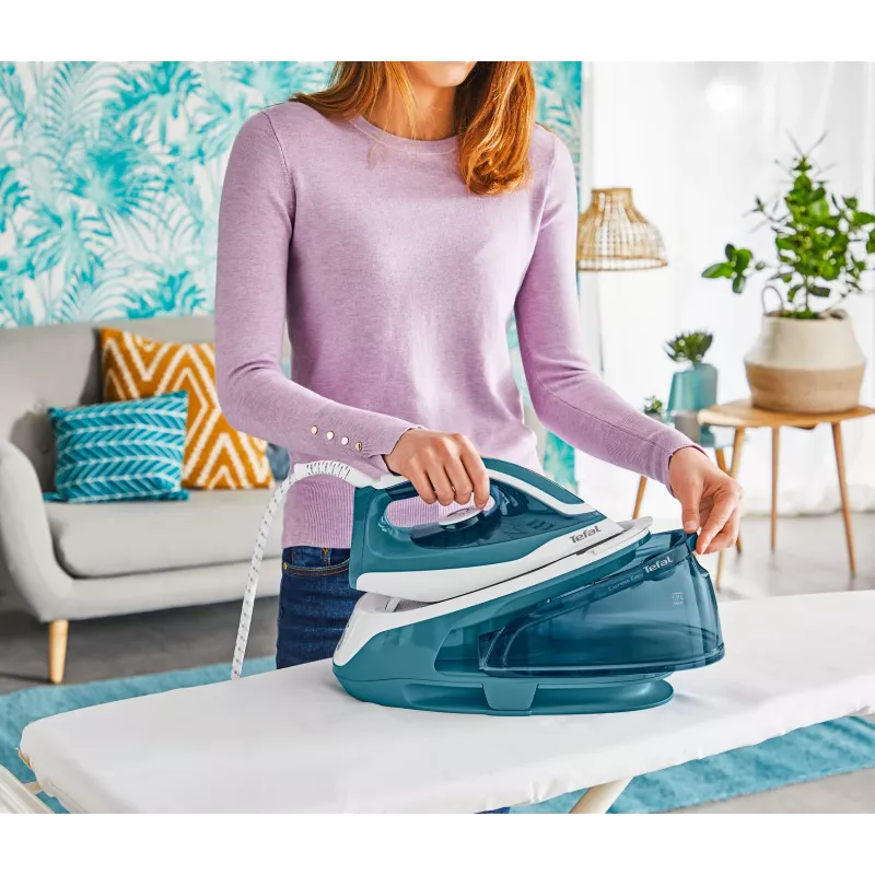 Tefal Express Easy SV6131E0 stoomstrijkstation, 5,8 bar, 120 g/min, 350 g/min stoomstoot, 1,7 l, automatische uitschakeling, wit/turquoise