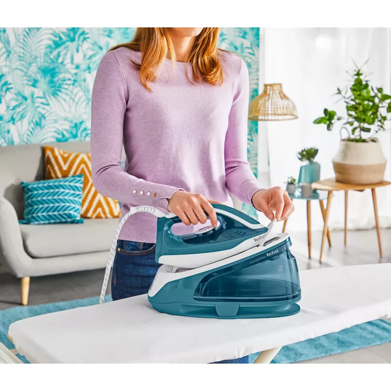 Tefal Express Easy SV6131E0 stoomstrijkstation, 5,8 bar, 120 g/min, 350 g/min stoomstoot, 1,7 l, automatische uitschakeling, wit/turquoise