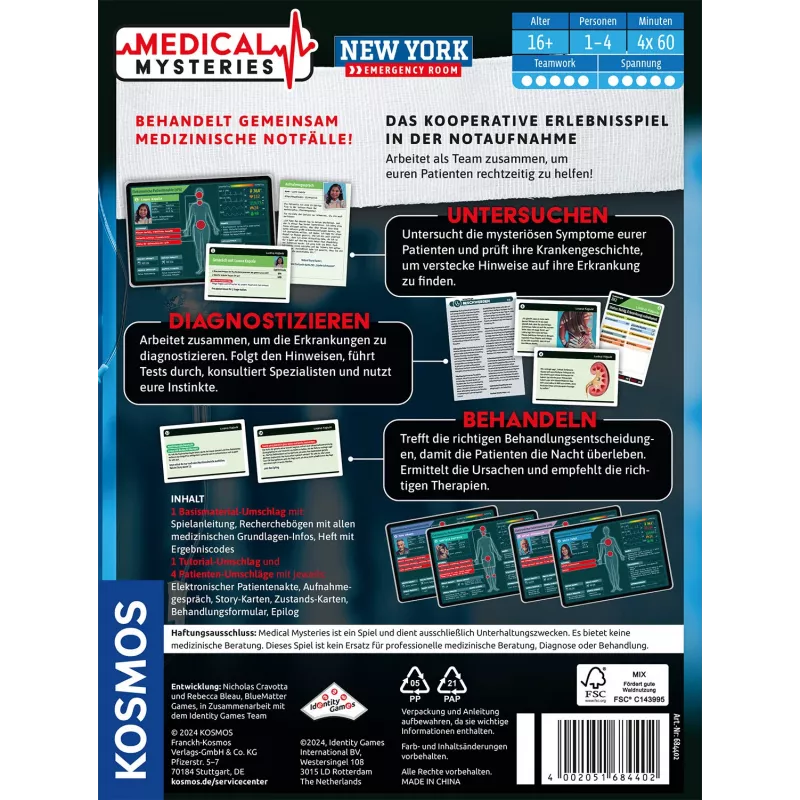 Kosmos Medical Mysteries - New York Emergency Room 60 min Bordspel Deductie