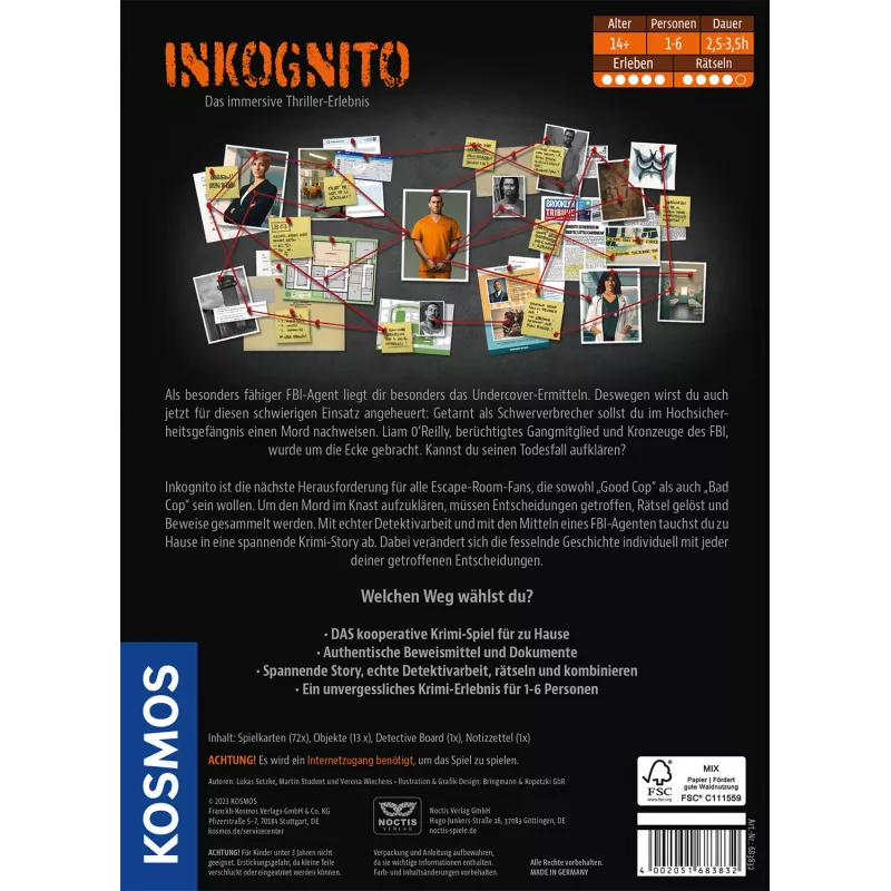 Kosmos Masters of Crime - Inkognito 150 min Bordspel Detective
