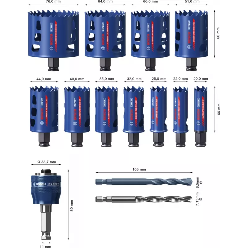 Bosch 2 608 900 447 Expert Tough Material gatenzagenset, 14-delig, 20–76 mm