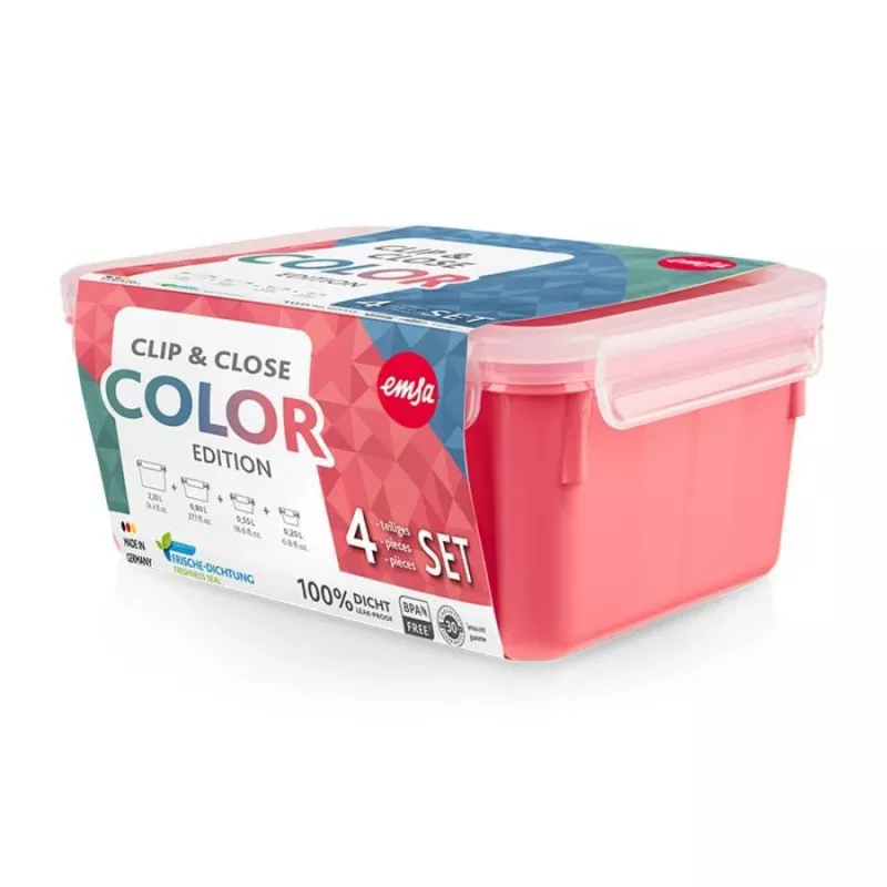 EMSA Clip & Close rechthoekige set coral 4 stuks