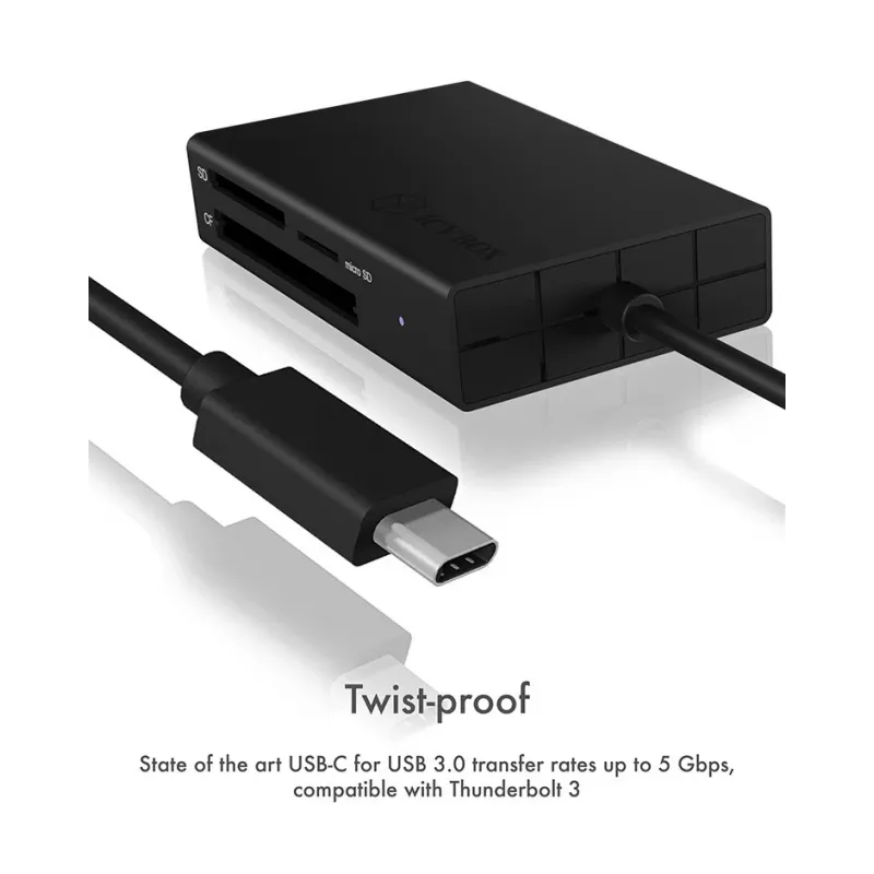ICY BOX IB-CR401-C3 kaartlezer USB 3.2 Gen 1 (3.1 Gen 1) Type-C zwart