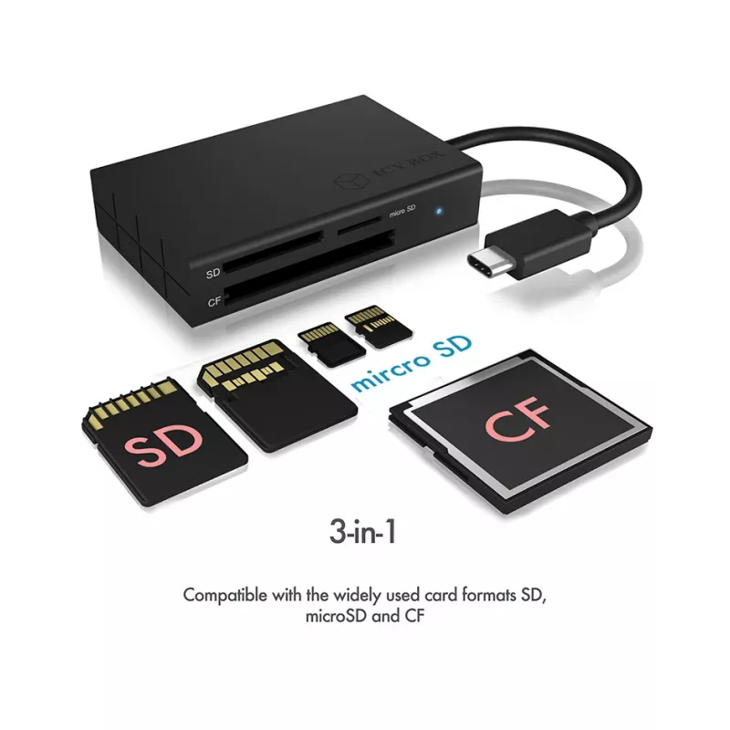 ICY BOX IB-CR401-C3 kaartlezer USB 3.2 Gen 1 (3.1 Gen 1) Type-C zwart