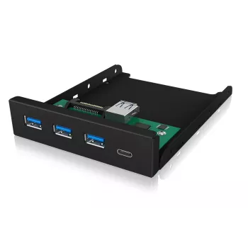 USB-hub ICY BOX IB-HUB1418-i3 — GL3520/ASM1543-chipset, zwart, 101×137×25 mm