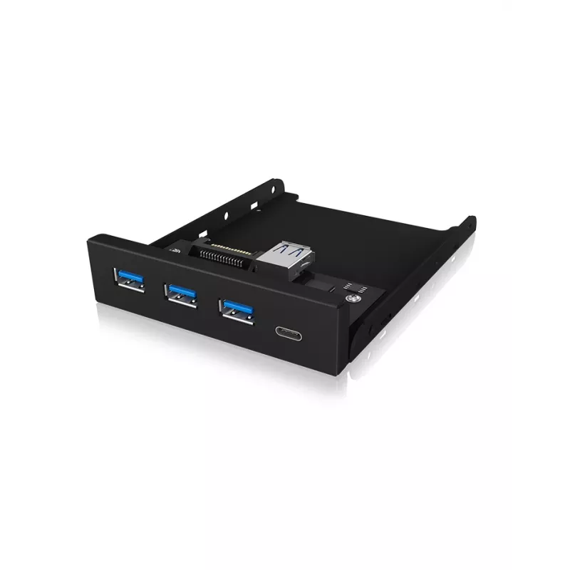 ICY BOX IB-HUB1418-i3 3,5-inch frontpaneel met USB 3.0-hub, 3x USB Type-A, 1x USB Type-C, zwart
