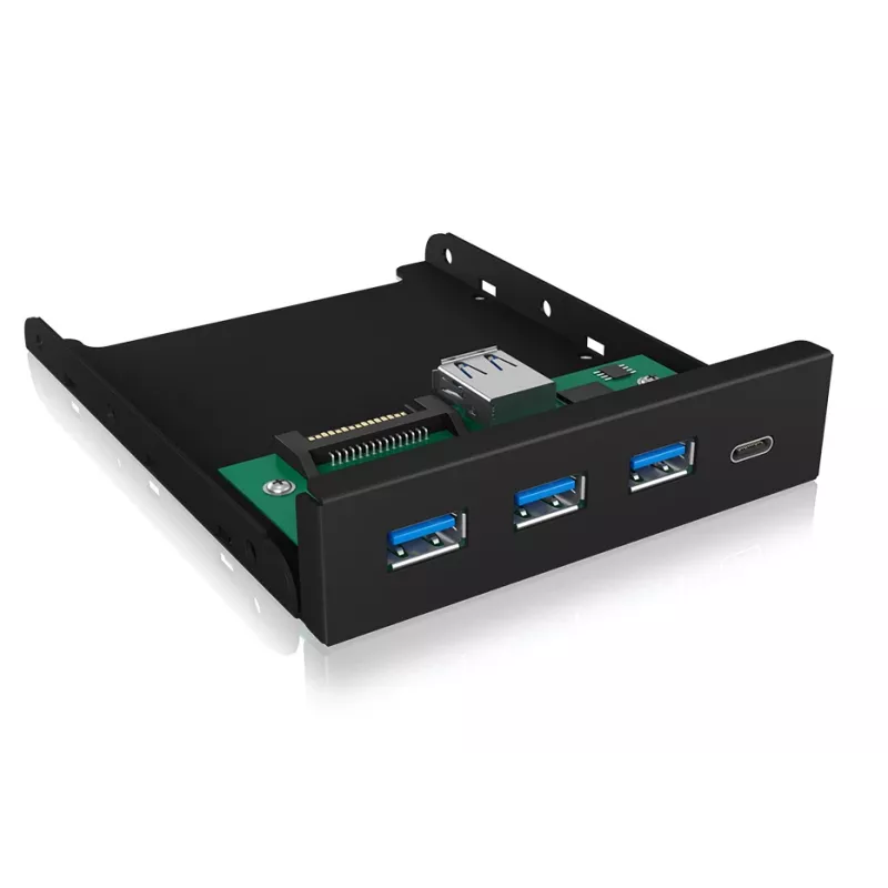 ICY BOX IB-HUB1418-i3 3,5-inch frontpaneel met USB 3.0-hub, 3x USB Type-A, 1x USB Type-C, zwart