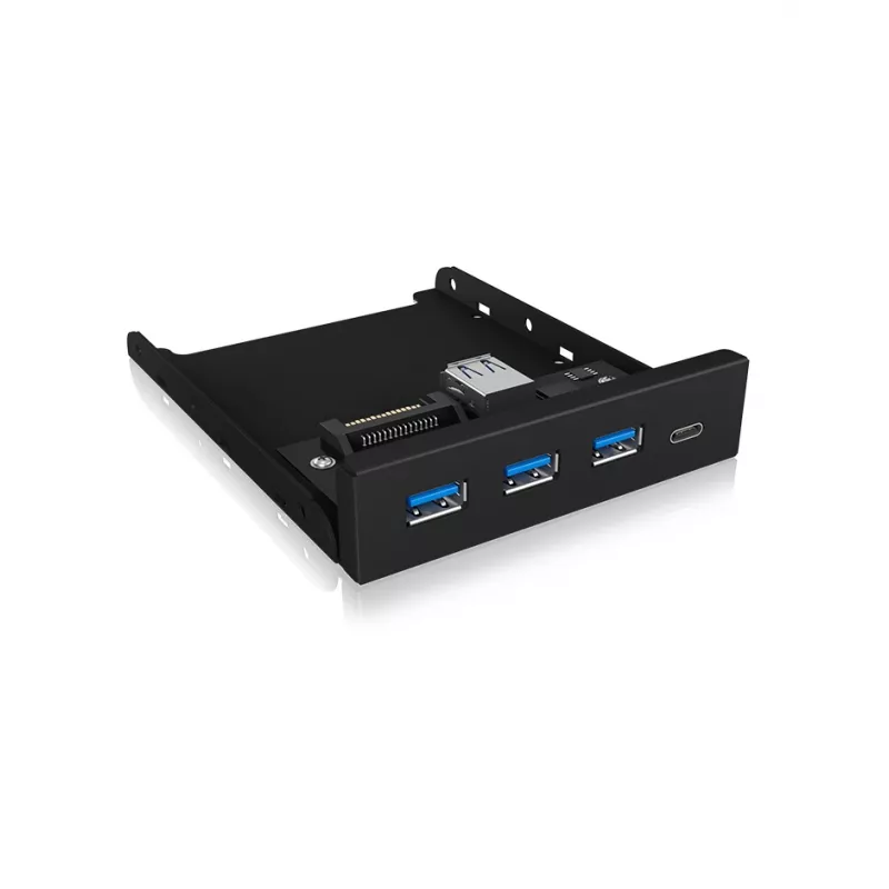 ICY BOX IB-HUB1418-i3 3,5-inch frontpaneel met USB 3.0-hub, 3x USB Type-A, 1x USB Type-C, zwart