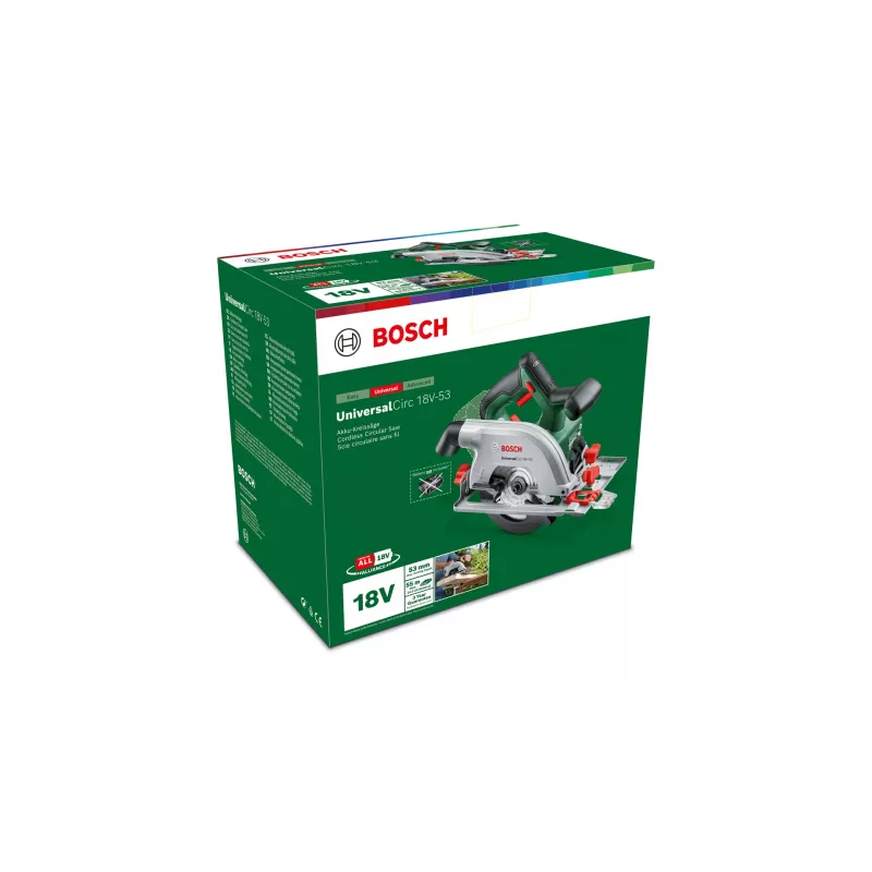 Bosch UniversalCirc 18V-53 accu-cirkelzaag, 18 V, 160 mm zaagblad, zaagdiepte 53 mm, zonder accu en lader, groen/zwart