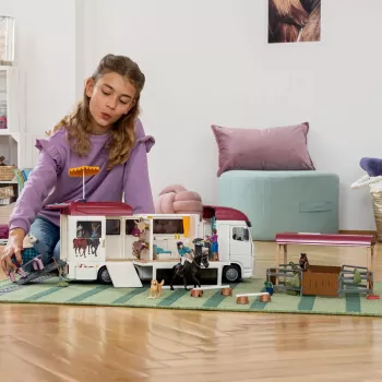schleich HORSE CLUB paardentransporter, gebouw, camping, paardenstal, paarden, paardensporttoernooi, 5 jaar, meerkleurig, kunststof