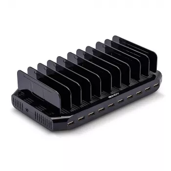 Lindy 96W 10-poorts USB-laadstation, vrijstaand, kunststof, zwart, contact, met alle USB Type-A apparaten, stroomvoorziening