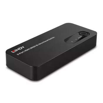 Lindy 2-poorts HDMI 8K60 bidirectionele switch, HDMI, ABS, zwart, 120 Hz, 3840 x 2160, 7680 x 4320, 48 Gbit/s