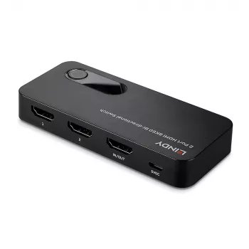 Lindy 2-poorts HDMI 8K60 bidirectionele switch, HDMI, ABS, zwart, 120 Hz, 3840 x 2160, 7680 x 4320, 48 Gbit/s