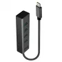 Lindy 43325 4-poorts USB 3.2 Gen 1 Type-C-hub, 4x USB-A, 5 Gbps, grijs, aluminium/kunststof