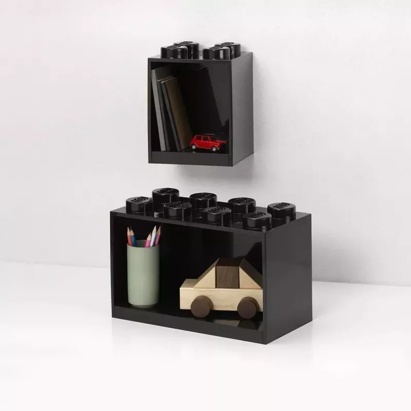 room copenhagen LEGO Brick Shelf 8+4 zwart — modulair wandrek met 2 planken
