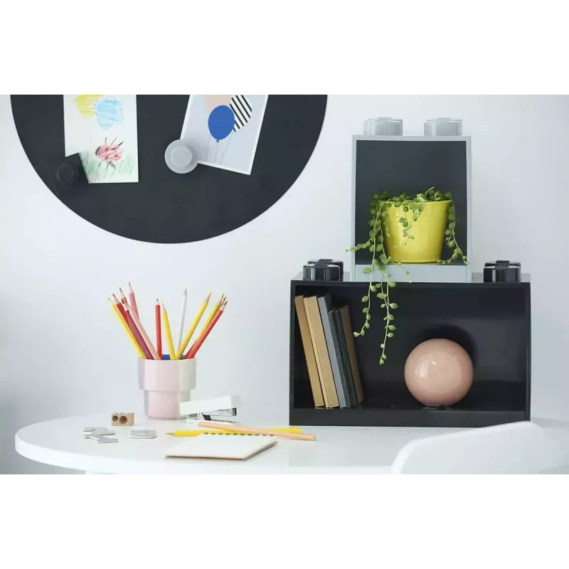 room copenhagen LEGO Brick Shelf 8+4 zwart — modulair wandrek met 2 planken