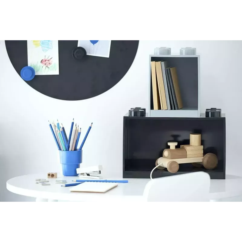 room copenhagen LEGO Brick Shelf 8+4 zwart — modulair wandrek met 2 planken