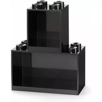 room copenhagen LEGO Brick Shelf 8+4 zwart — modulair wandrek met 2 planken