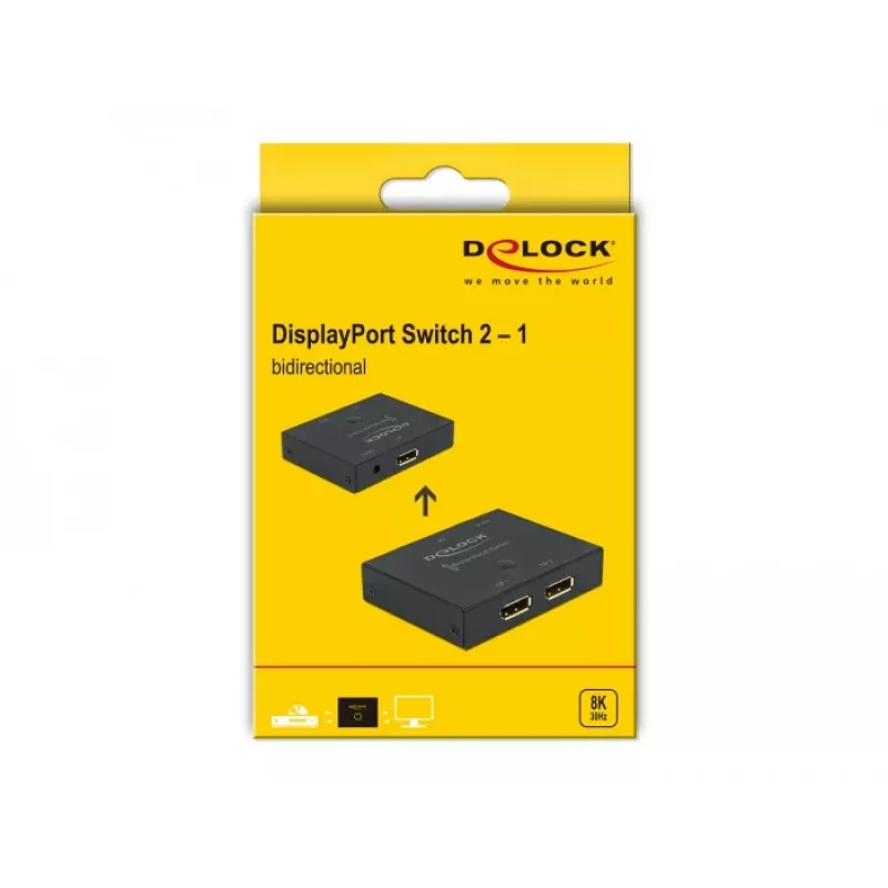 DELOCK DisplayPort 2 - 1 switch - bidirectioneel 8K 30 Hz