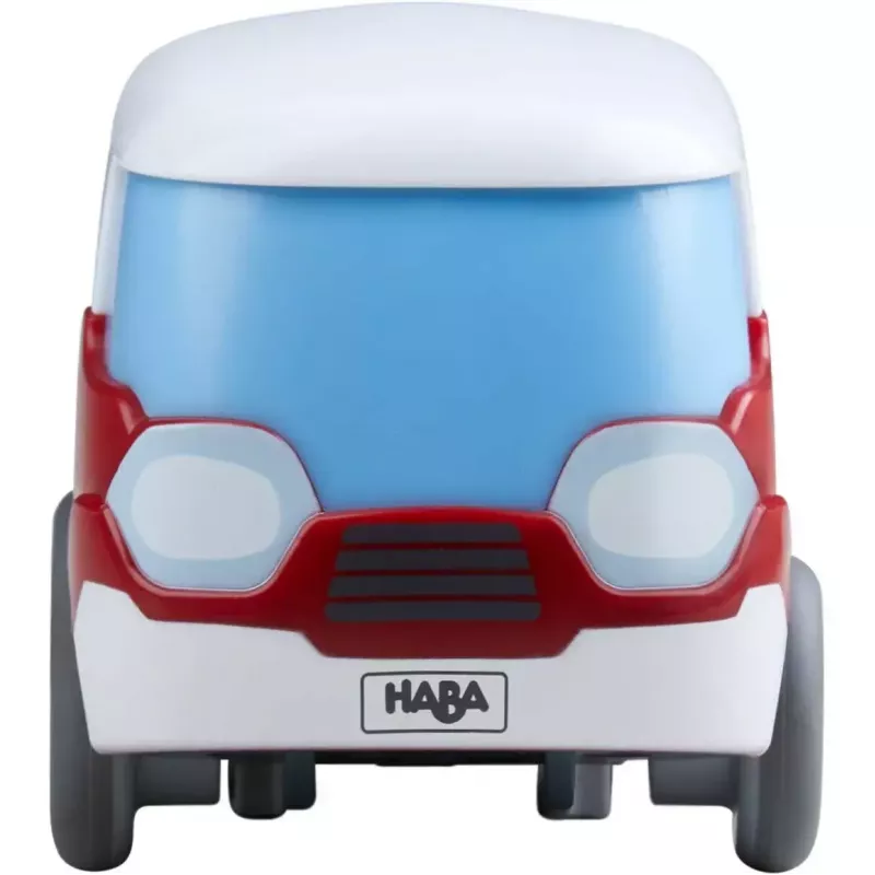 Bus HABA Kullerbu Momentum Motor Mini Bus blauw grijs rood wit