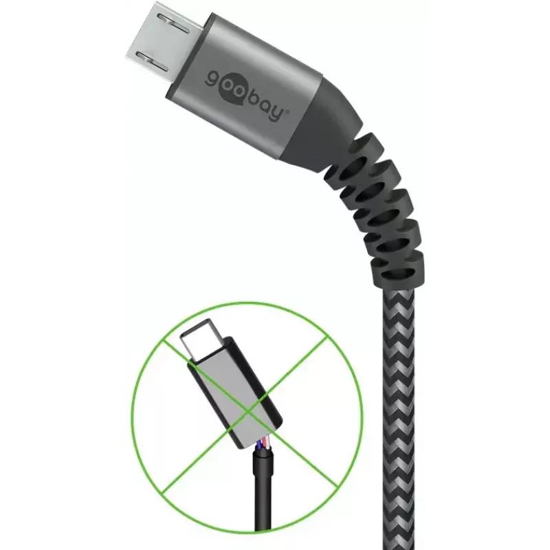 USB-kabel Wentronic 49282 USB 2.0 1 m Micro-USB B USB A zwart grijs