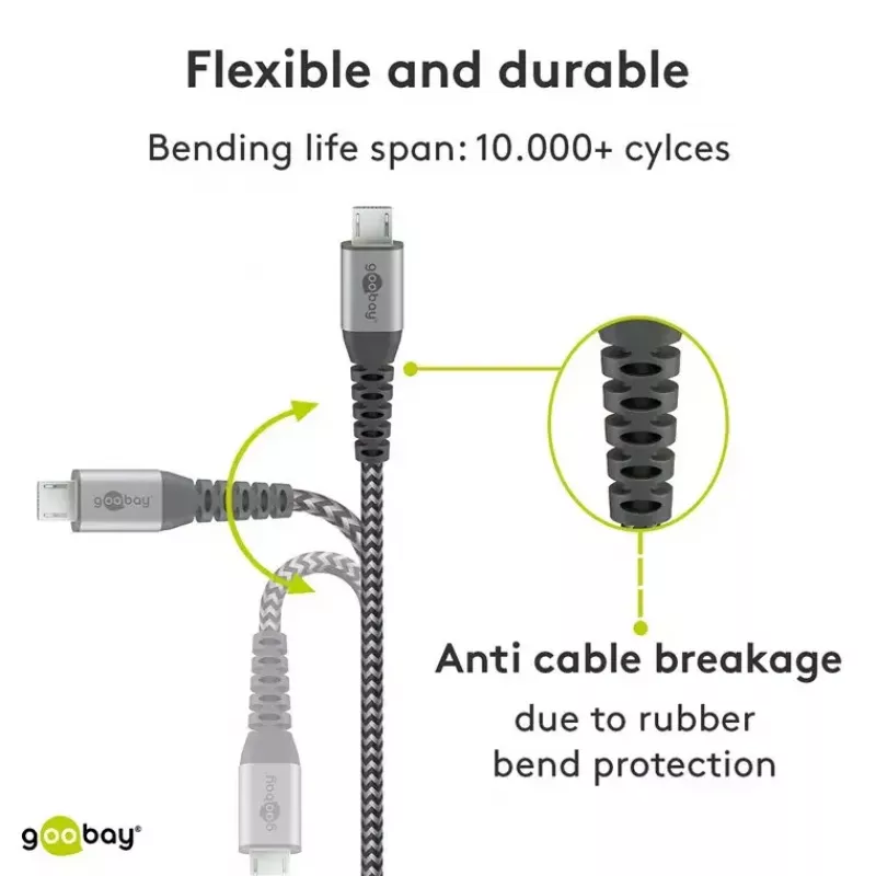 USB-kabel Wentronic 49282 USB 2.0 1 m Micro-USB B USB A zwart grijs