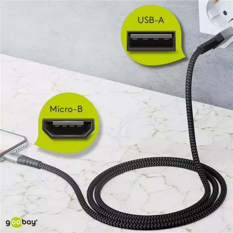 USB-kabel Wentronic 49282 USB 2.0 1 m Micro-USB B USB A zwart grijs