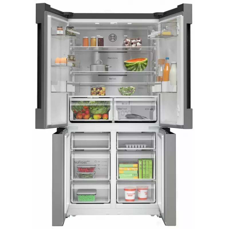 Bosch Serie 4 KFN96APEA koel-vriescombinatie Side-by-Side, French Door, vrijstaand, 605 l (405 l + 200 l), Home Connect, energieklasse E, roestvrij staal