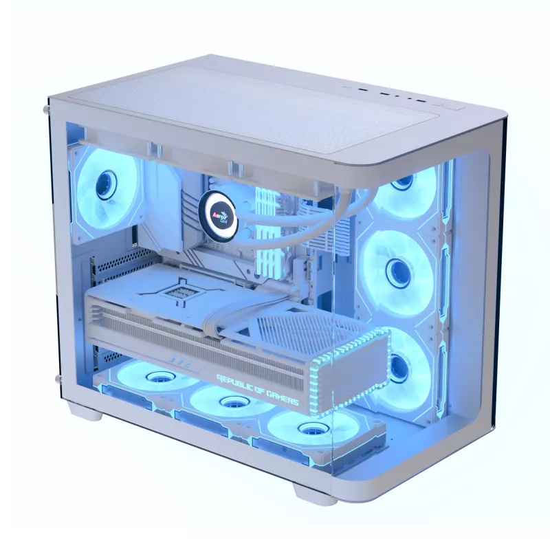 PC-behuizing Aerocool P500C Midi Tower Wit ATX Zijwaartse voeding 3x 120 mm ventilatoren