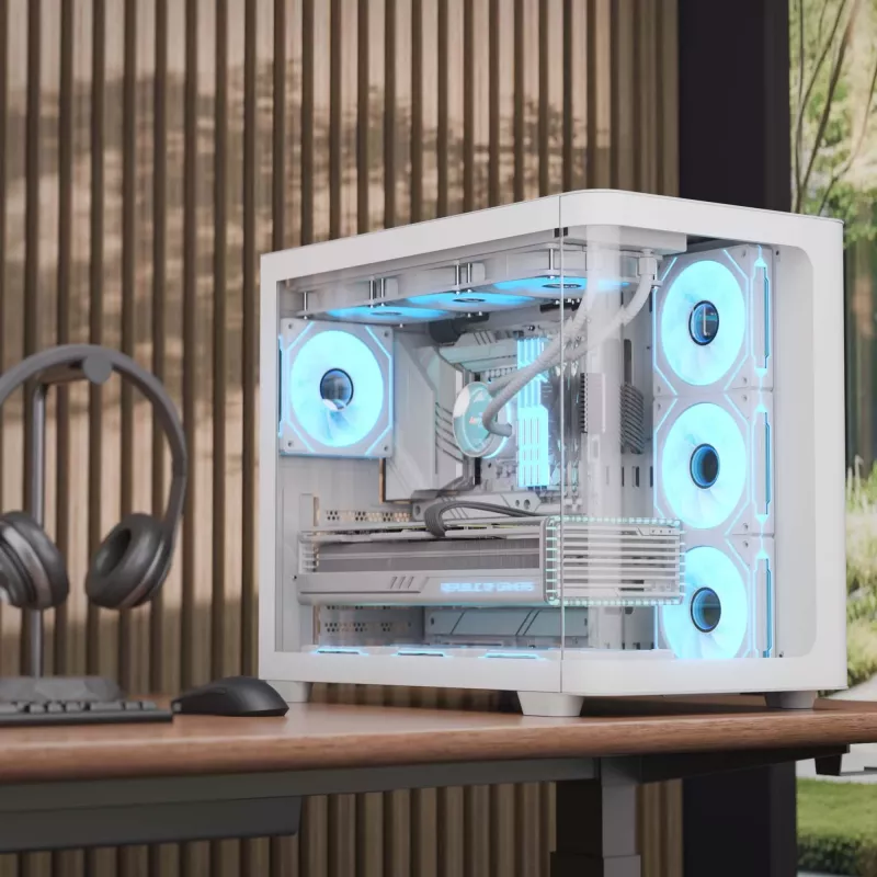 PC-behuizing Aerocool P500C Midi Tower Wit ATX Zijwaartse voeding 3x 120 mm ventilatoren
