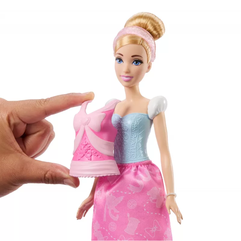 Disney Princess 2-in-1 verhalen Cinderella modepop met 2 opzetstukken, 2 rokken & 9 accessoires