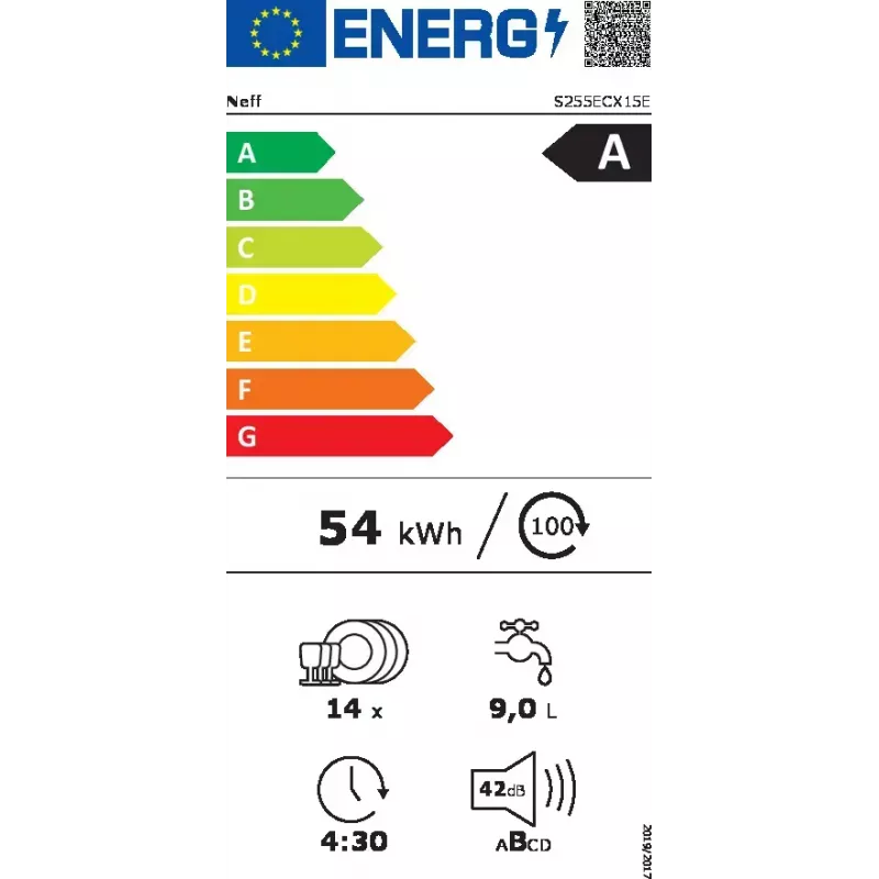Vaatwasser NEFF S255ECX15E volledig integreerbaar, 14 couverts, energie-efficiëntieklasse A, 42 dB, Home Connect