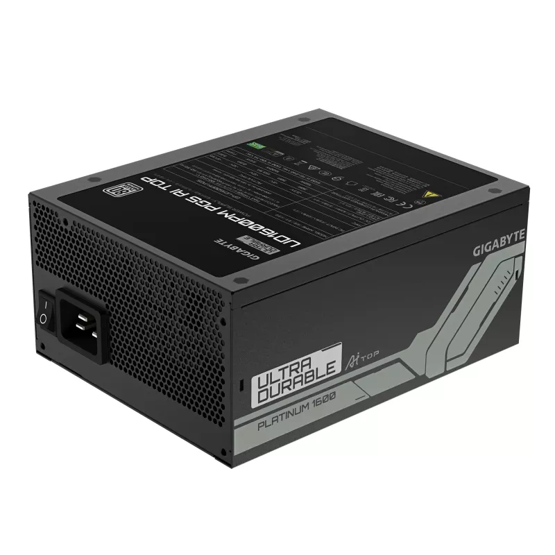 Voeding GIGABYTE UD1600PM PG5 1600W, 80 PLUS Platinum, 92% efficiëntie, 20+4-pins ATX, 120 mm ventilator, zwart