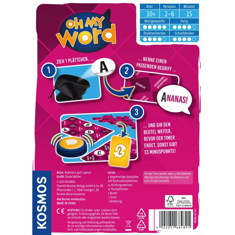 Kosmos Oh my word 684891 partyspel, 2-6 spelers, 15 min, vanaf 10 jaar