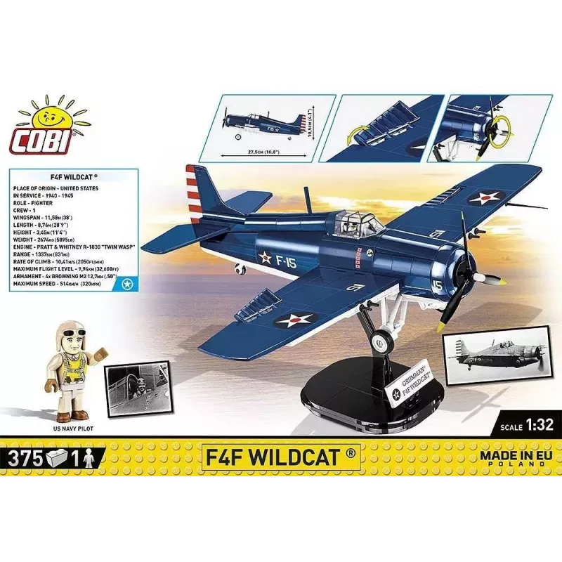 Bouwstenen COBI F4F Wildcat Northrop Grumman 375 onderdelen