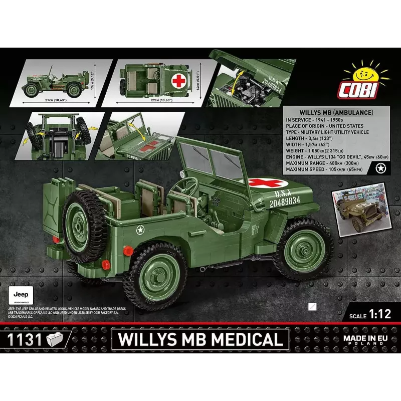 Cobi COBI-2806 Willys MB Medical bouwset, 1131 stuks, serie Historical Collection, kunststof, 10+